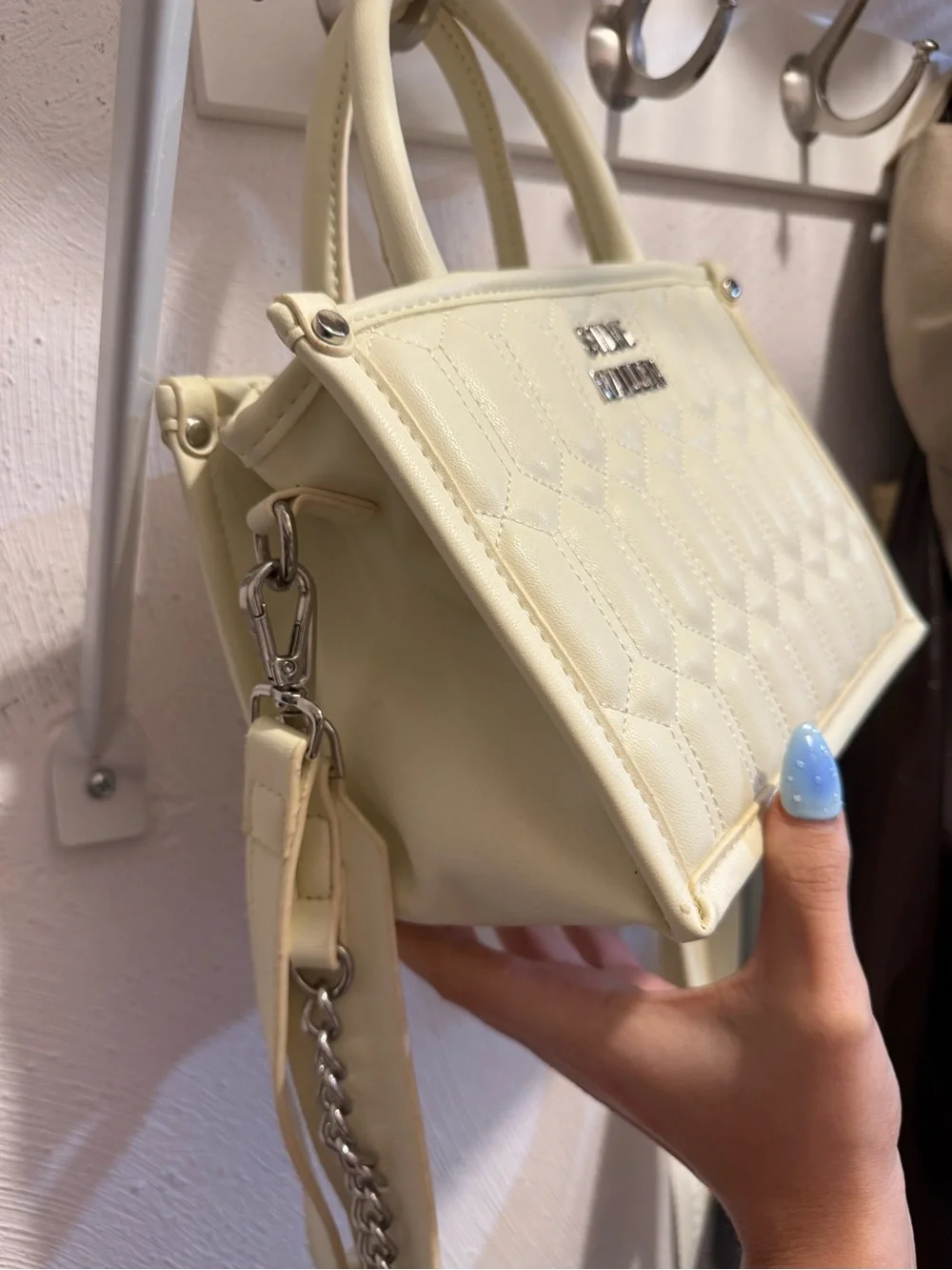 Steve Madden Cream Quilted Top-Handle Purse
